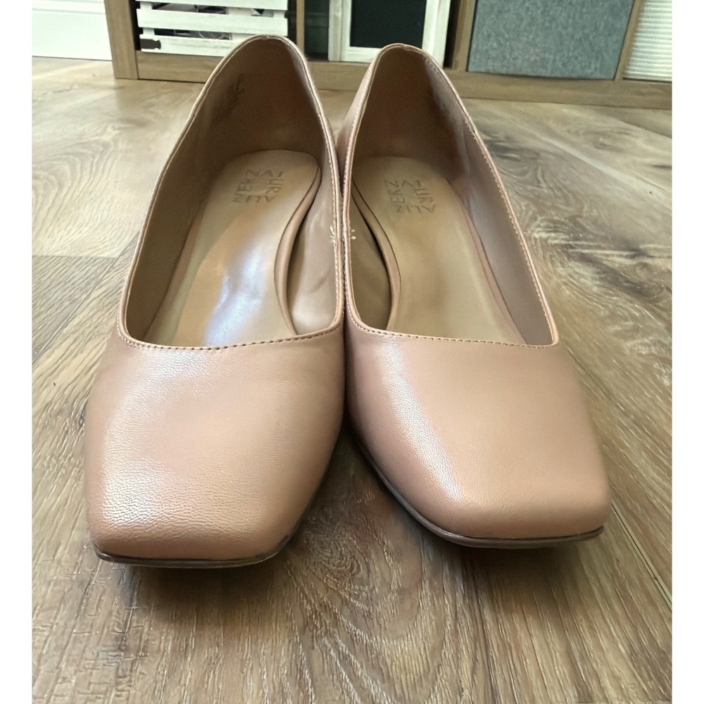 Naturalizer Karina Leather Pumps 9.5W Nude Square Toe Block Heel Office Comfort - Picture 8 of 11